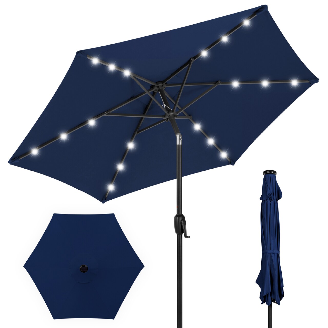 Best Choice Products 7.5ft Outdoor Solar Patio Umbrella for Deck, Pool w/ Tilt, Crank, LED Lights